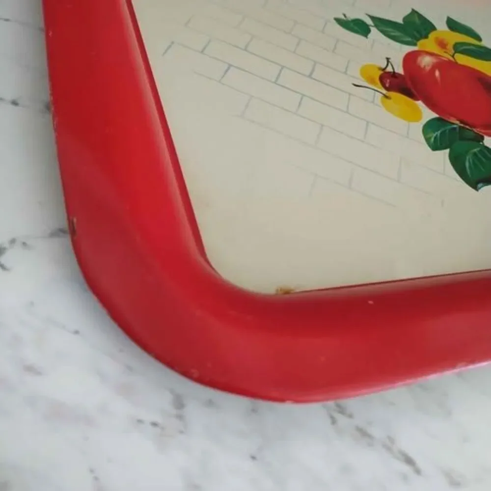 Vintage 50's Decor Metal Serving Tray with Fruit Design